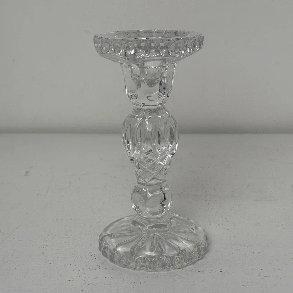 Candlestick Holders Clear Crystal Glass Set of 2‎ Elegant Faceted Design